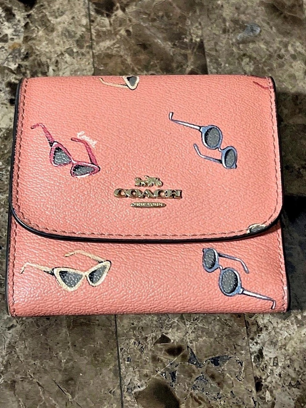 Coach Small Wallet With Sunglasses Print Pink & Blue Wallet